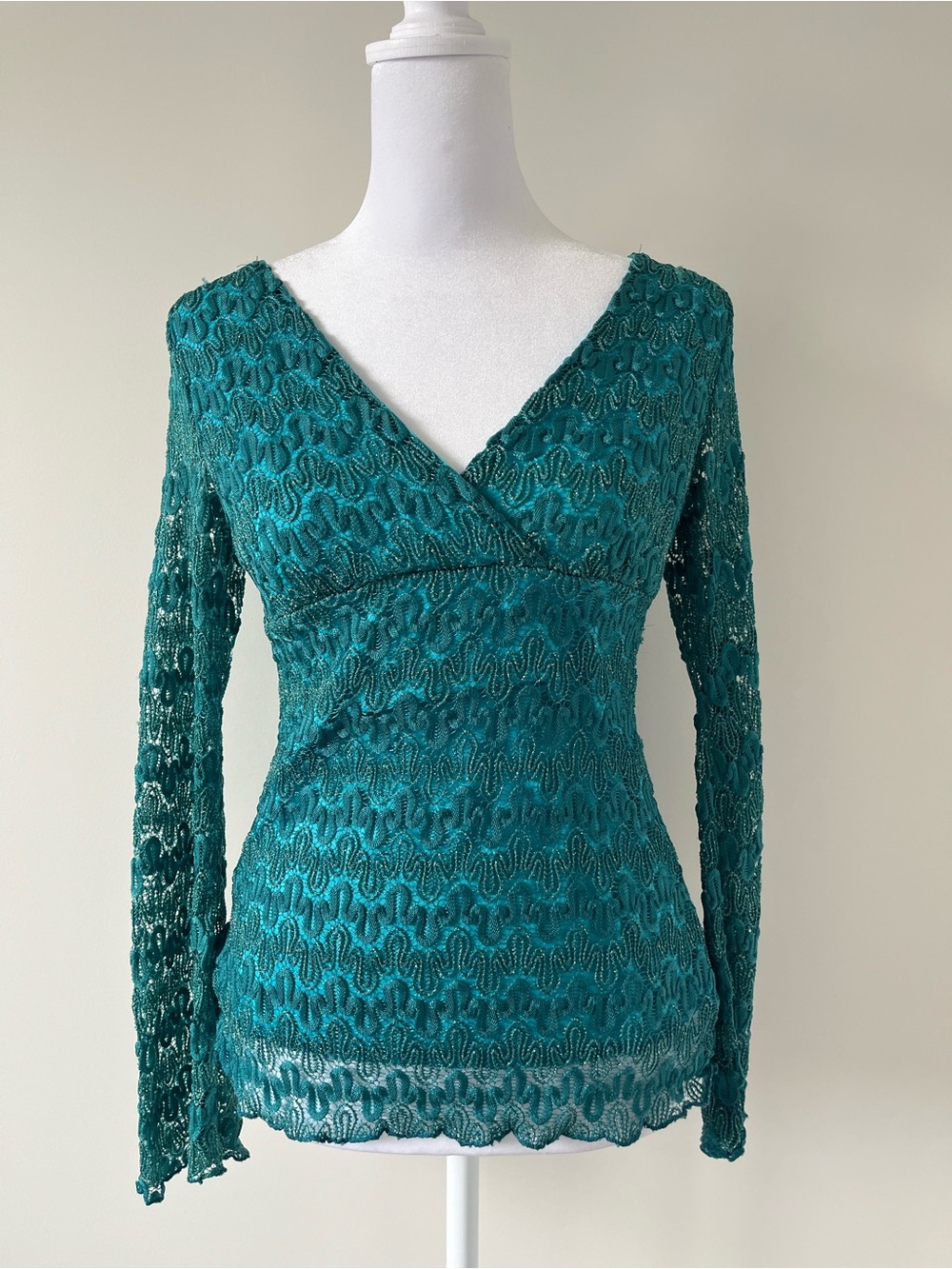 Teal Knit Sheer Long Sleeve